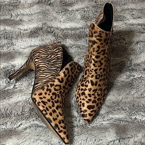 Express Leopard & Zebra Print Pointed Ankle Boots - Tan & Black